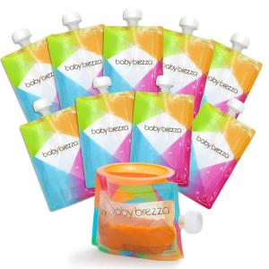 imageBaby Brezza Reusable Baby Food Storage Pouches 10 Pack 7oz  Make Organic Food Puree for Kids or Toddlers and Store in Refillable Squeeze Pouches Bulk Set is Freezer Safe ampamp WashableBaby Brezza